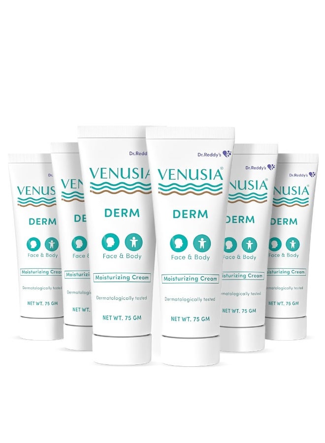 VENUSIA Dr. Reddy's Derm Moisturizing Cream | 24-hour Intense Hydration | Skin Barrier Repair | For Dry to Very Dry Skin | 4 Natural Butters | Hypoallergenic |75g (Pack of 6) - Image 1